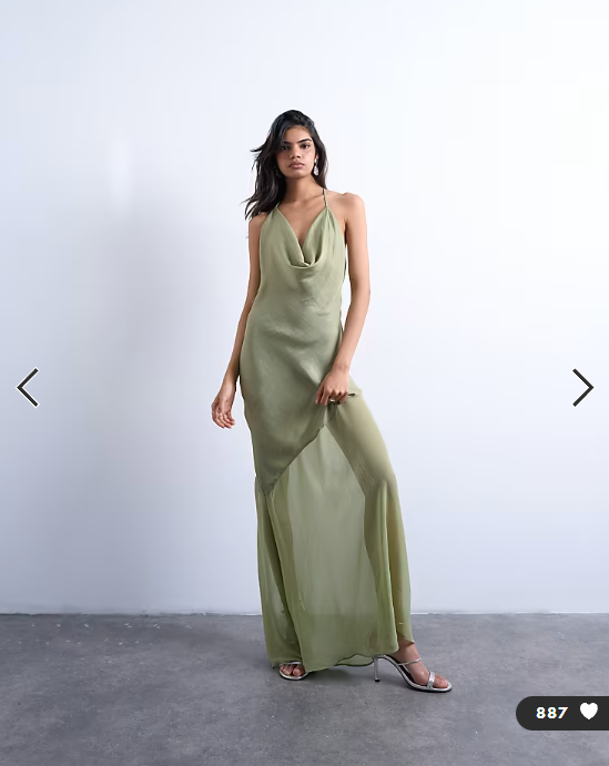 Topshop occasion mixed fabric cowl neck dress in soft green