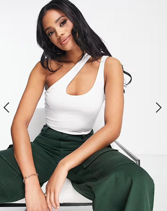 ASOS DESIGN strappy asymmetric cut out crop top in white