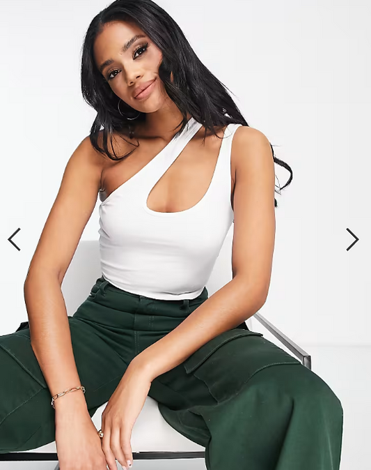 ASOS DESIGN strappy asymmetric cut out crop top in white