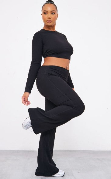 Plus Black Sculpt High Waist Flare Yoga Pants