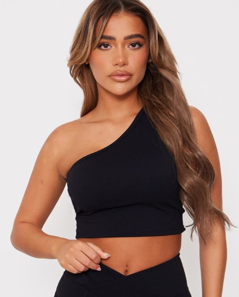 Black Contour Sculpt Strappy One Shoulder Crop Top