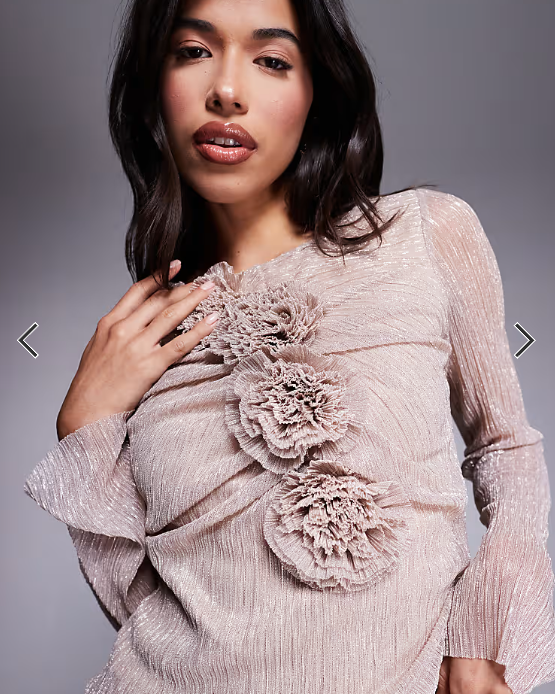 Daska mesh long sleeve top with roset detail co-ord in soft gold