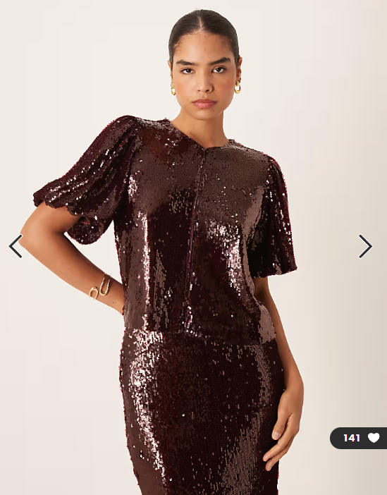 YAS premium sequin top in burgundy