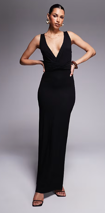 ASOS DESIGN twisted waist plunge maxi dress in black