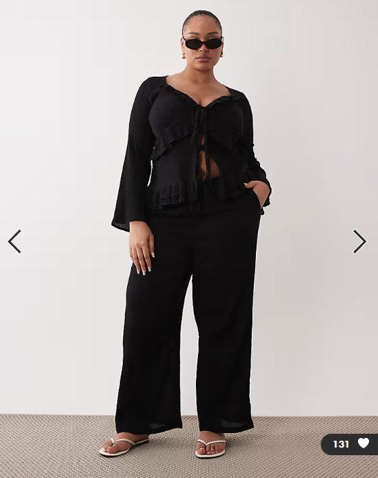 Esmee Curve tie front beach trouser in black