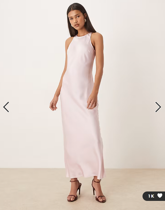 Vila racer satin midaxi dress in cherry blossom