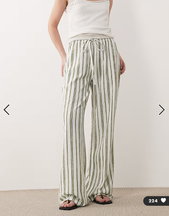 Wednesdays Girl jersey tie waist wide leg trouser in green stripe