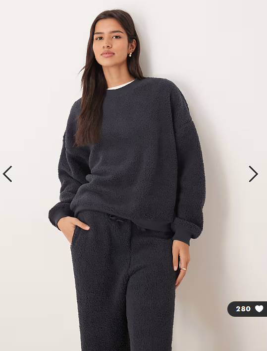 ASOS DESIGN lounge cuddle crew neck sweat & wide leg trouser set in inky blue