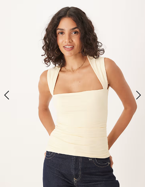 Abercrombie & Fitch square neck ruched sleeveless top in yellow