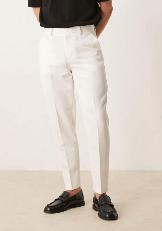 Asos Design smart tapered fit trousers in white