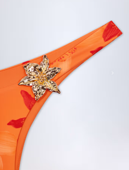 Ohpolly Hardware-Detail Cheeky Bikini Bottoms in Orange Orchid Print
