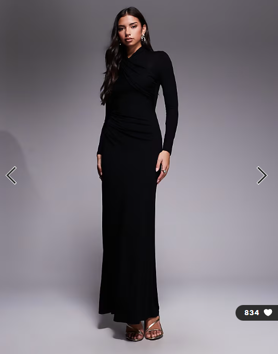 ASOS DESIGN long sleeve high neck drape maxi dress in black