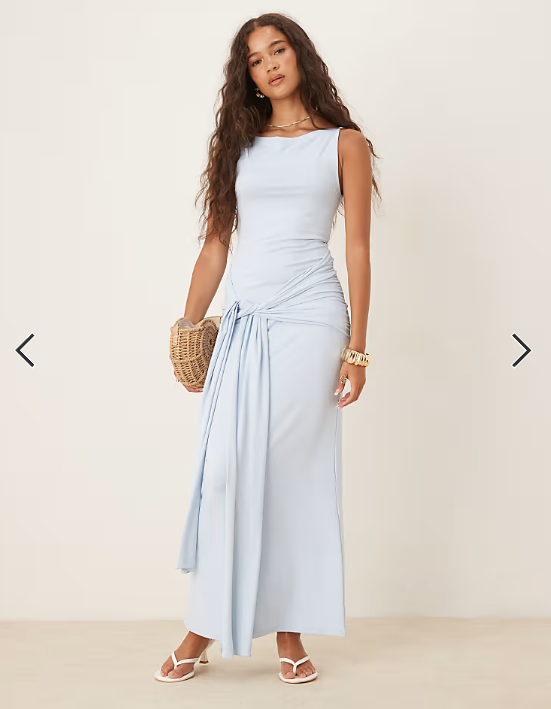 Gina Tricot soft tie front knot maxi dress in light blue