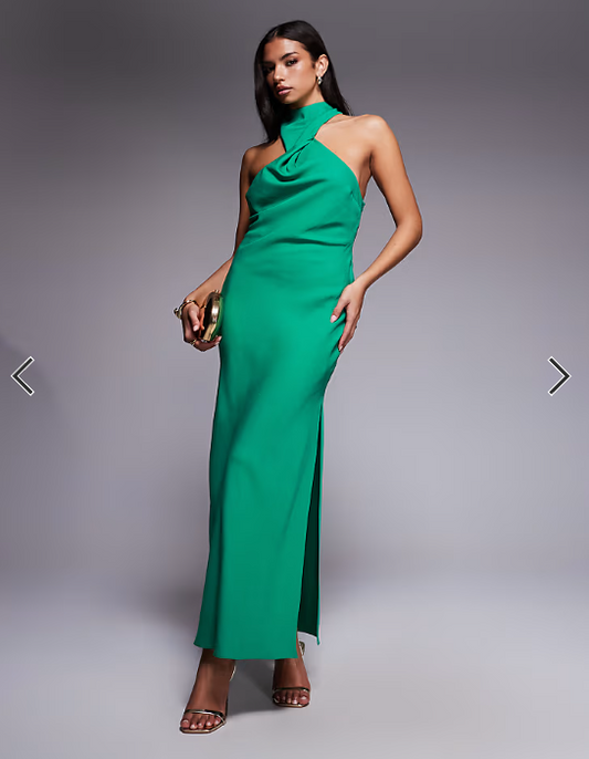 ASOS DESIGN twist neck midi dress with hardware trim in green