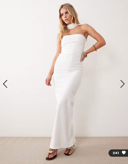 Vesper - petite bengaline bandeau choker detail back trim maxi dress in white