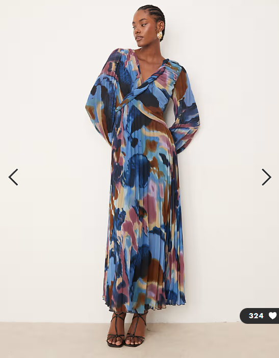 ASOS DESIGN Tall twist detail wrap front pleated midi dress in abstract navy