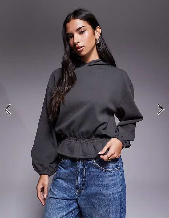 ASOS DESIGN interlock hoodie with cinched waist in charcoal