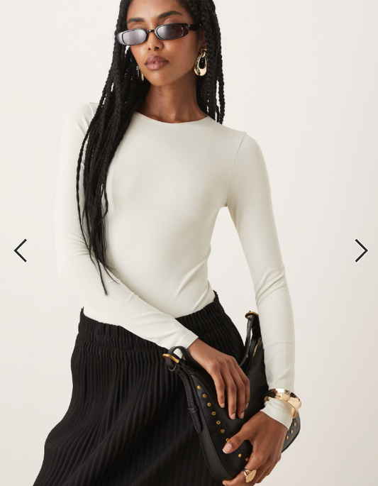 ASOS DESIGN seamless long sleeve crew neck bodysuit in stone