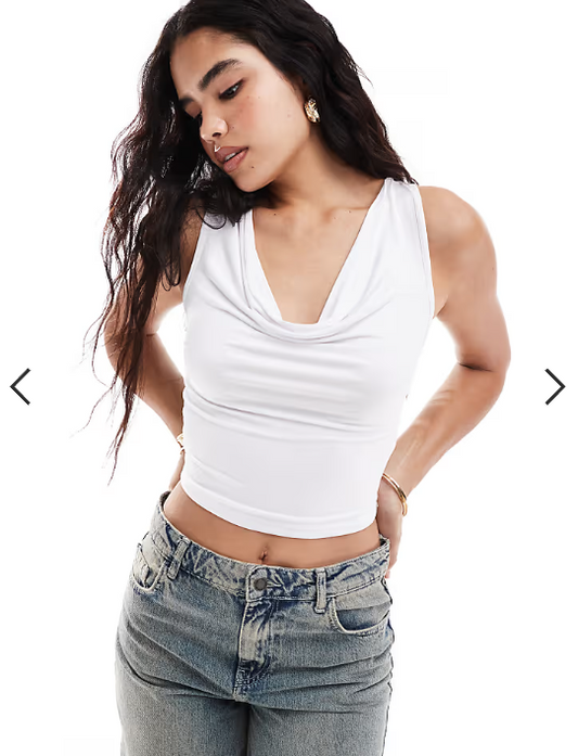 ASOS DESIGN slinky cowl neck tank top in white
