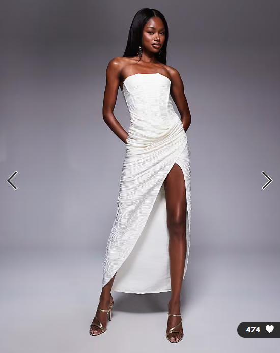 ASOS DESIGN textured bandeau sarong maxi dress in cream