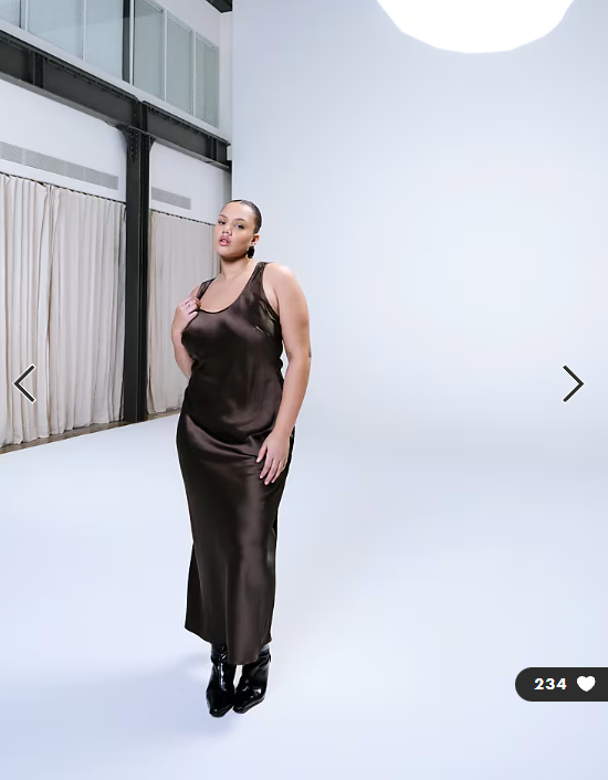 ASOS DESIGN Curve scoop satin maxi dress in chocolate