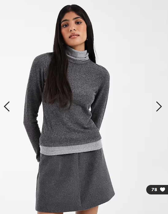 ASOS DESIGN supersoft double layer roll neck top in dark grey marl