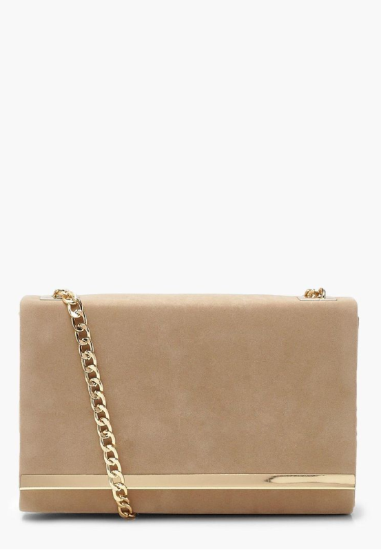 BOOHOO - Structured Suedette Clutch Bag and Chain - taupe