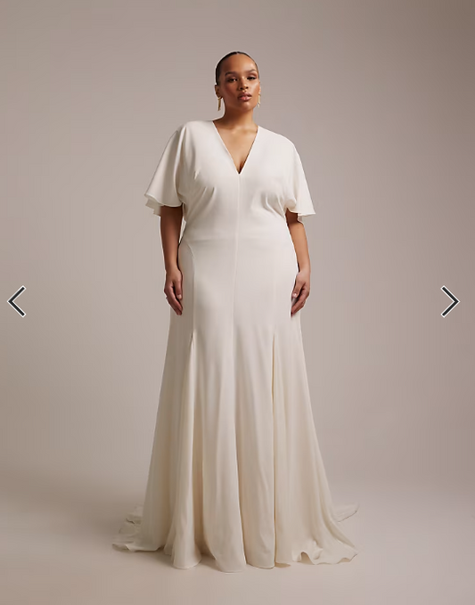 ASOS DESIGN Curve bridal cape sleeve godet maxi dress in ivory