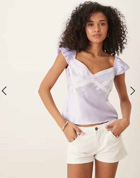 ASOS DESIGN satin and lace trim mix vest top in lilac