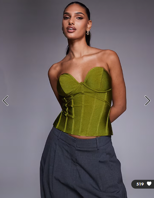 ASOS DESIGN bandage bust cup strapless corset top in green