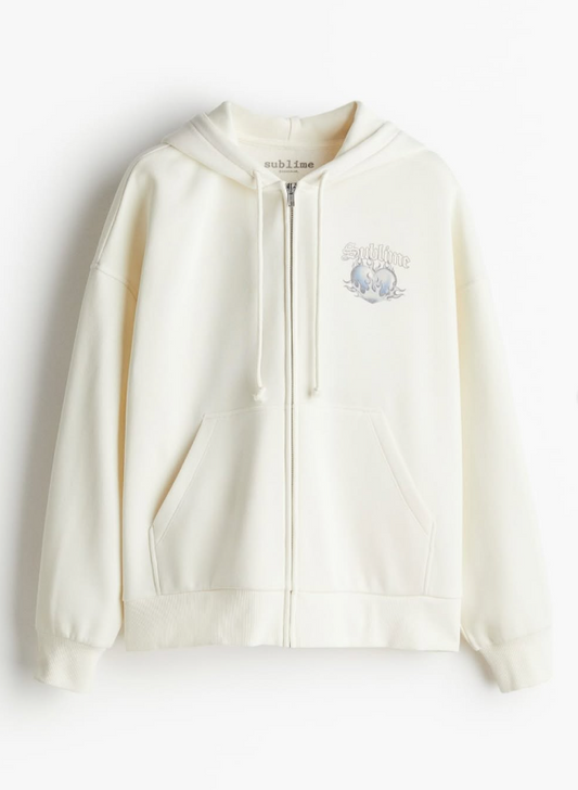 H&M-OVERSIZED MOTIF-DETAIL ZIP-THROUGH HOODIE