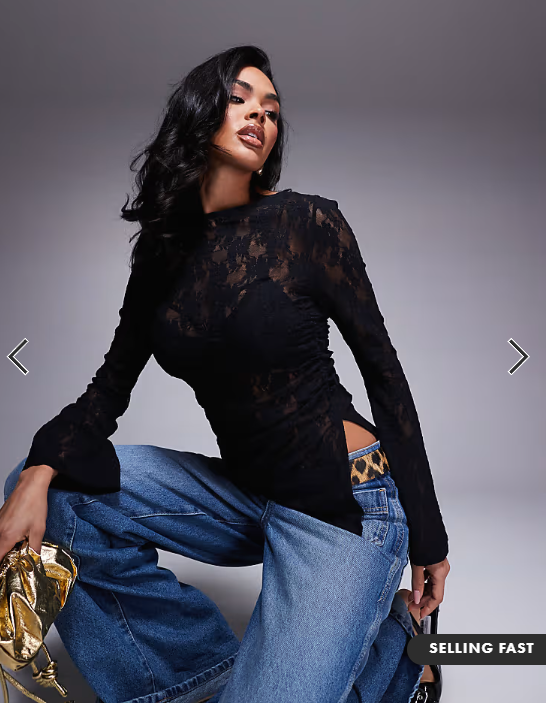 ASOS DESIGN angel sleeve lace top in black