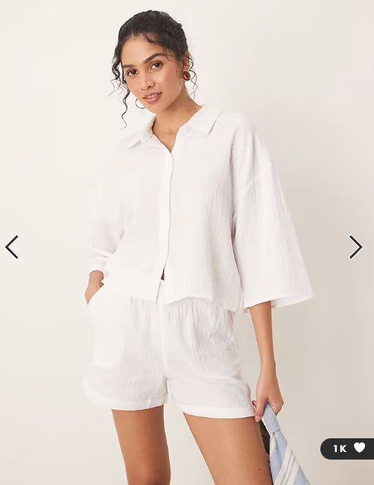 JDY cropped cheesecloth shirt co-ord in white