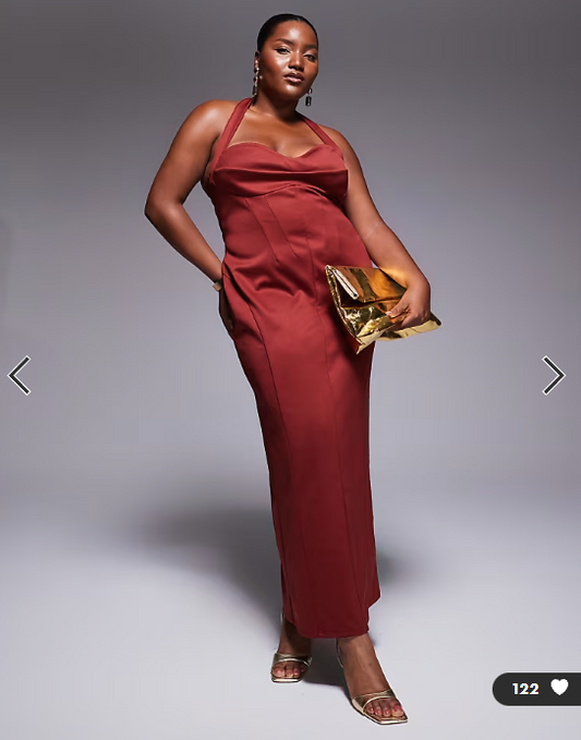 ASOS DESIGN Curve structured corseted midi dress in dark cherry
