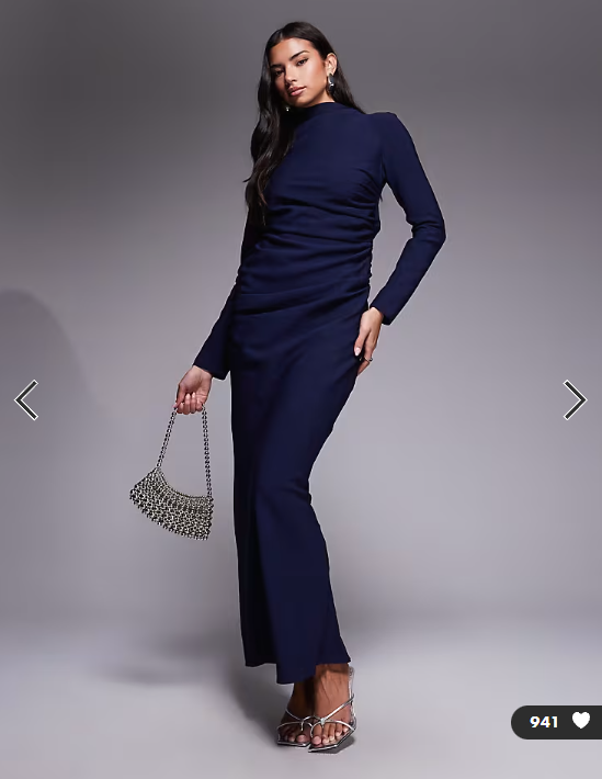 ASOS DESIGN high neck ruched side maxi dress in navy