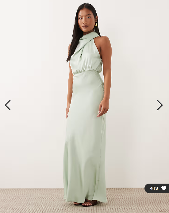 Vila Petite high neck satin maxi dress in sage green