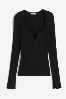 H&M - Rib-knit sweetheart-neck top