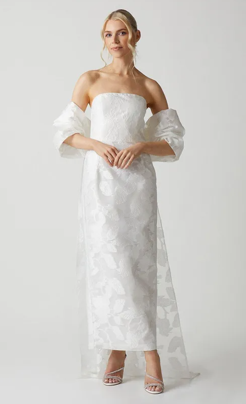 Removable Cape Jacquard Organza Wedding Dress