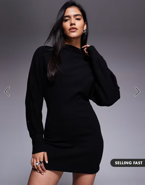 ASOS DESIGN supersoft funnel neck batwing with ruched side mini dress in black