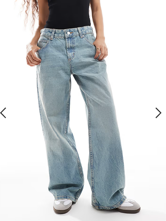 ASOS DESIGN Petite low rise baggy jeans in pale vintage blue
