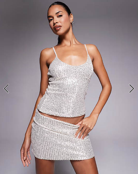 Fashionkilla exclusive sequin scoop neck cami top co-ord in silver