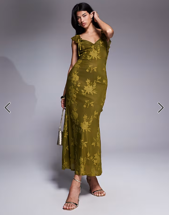 ASOS DESIGN ruffle cami strap maxi dress in olive green
