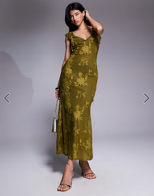ASOS DESIGN ruffle cami strap maxi dress in olive green