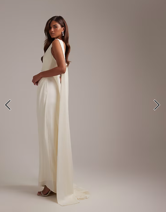 ASOS DESIGN slash neck wedding dress with draped back and scarf detail in ivory