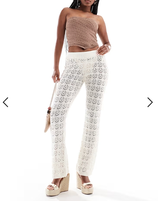 Miss Selfridge beach crochet trouser in cream