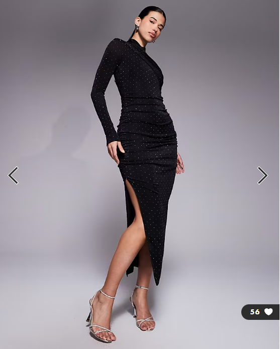 Ruched & Ready removable shoulder pad detail sculpting high neck drape front hotfix maxi dress in black