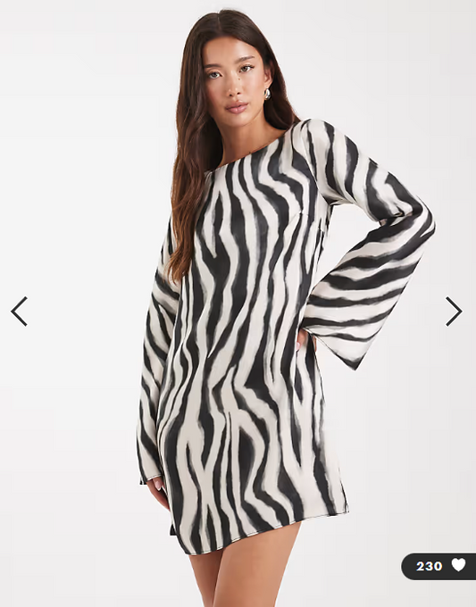 New Look - zebra print satin mini dress in black zebra