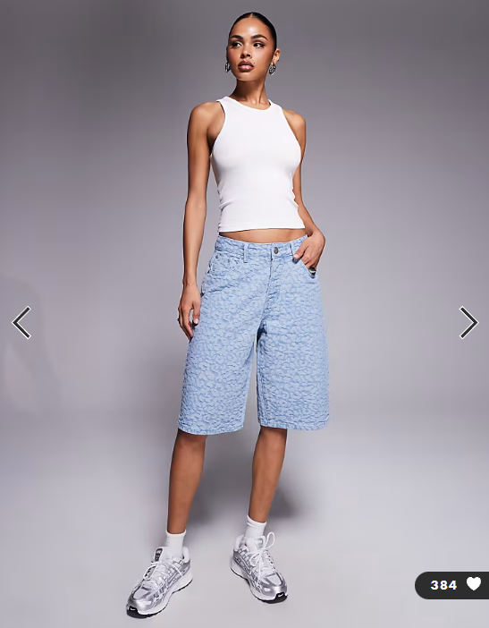 Liquor N Poker leopard print denim jorts in jacquard blue wash