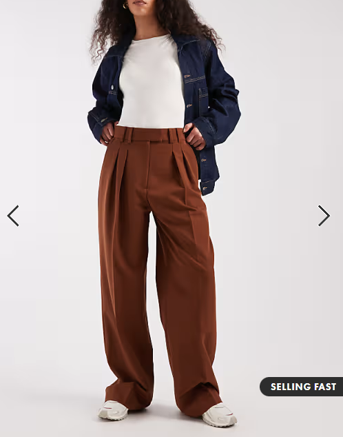 ASOS DESIGN tailored wide leg trousers with pleat detail in caramel