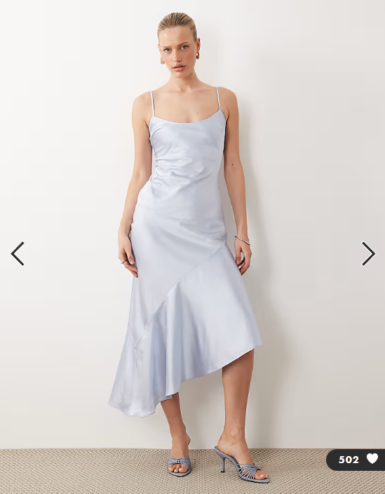 ASOS DESIGN satin asymmetric hem slip maxi dress in ice blue